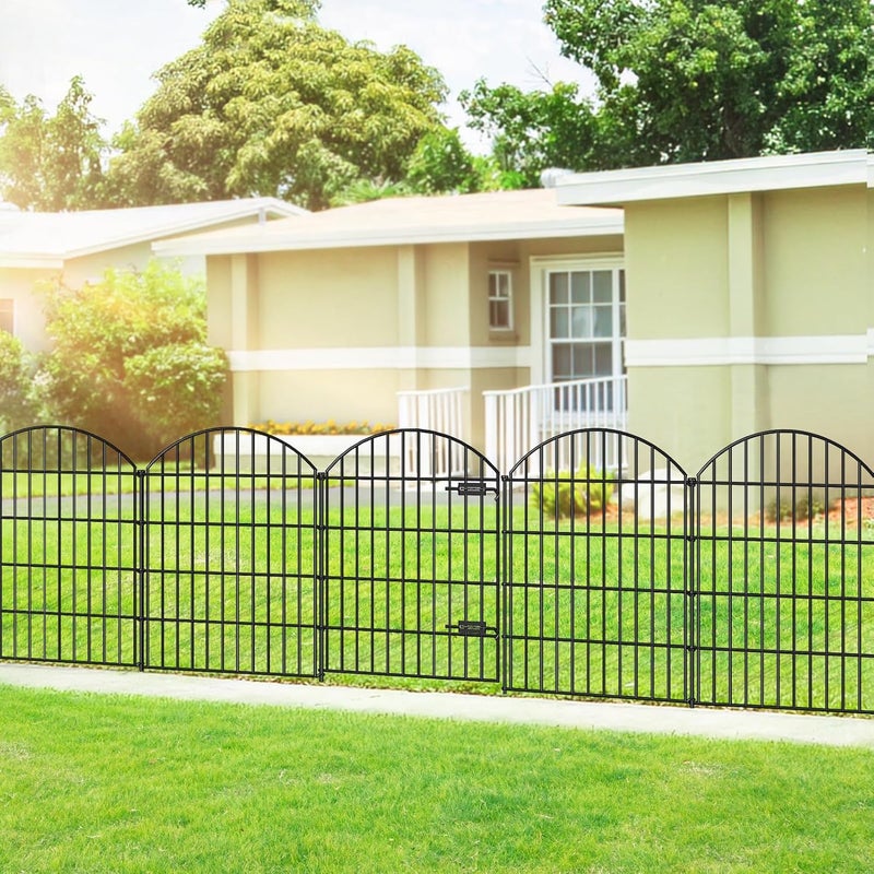 FOREHOGAR Metal Garden Fence with Gate 36in (H) x 23.3ft (L), 1 Gate+ 9 Panels Dog Fence Border Fence Animal Barrier, No Dig Garden Fencing for Yard Flower Bed Lawn Patio Outdoor, ECG3610, Black - Image 1